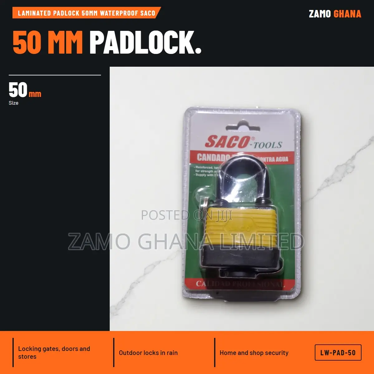Laminated Padlock 50Mm Waterproof Saco - LW-PAD-50