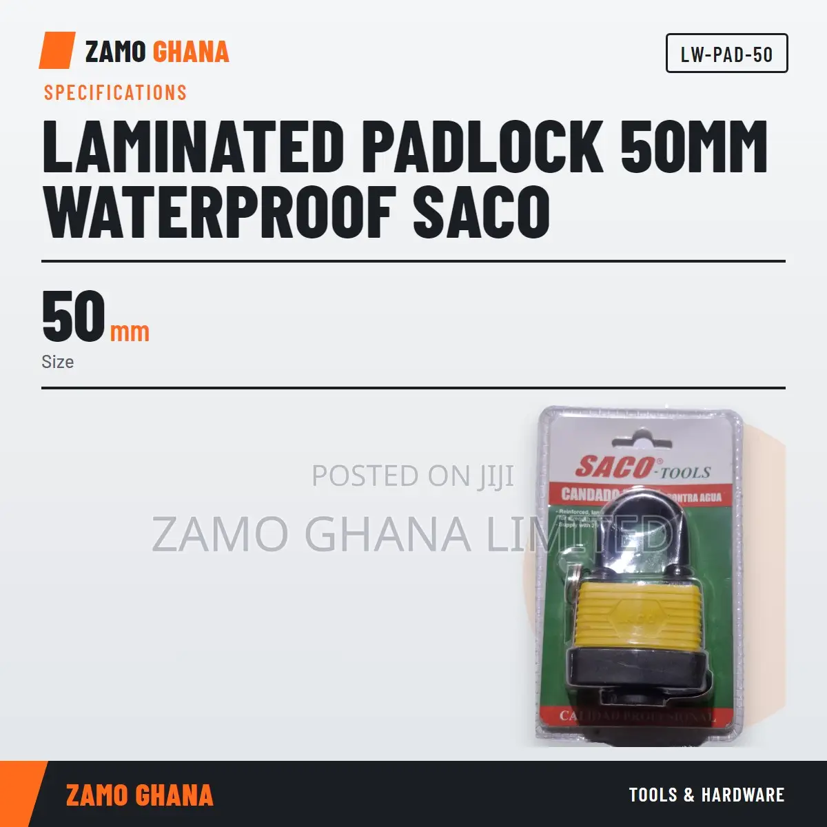 Laminated Padlock 50Mm Waterproof Saco - LW-PAD-50