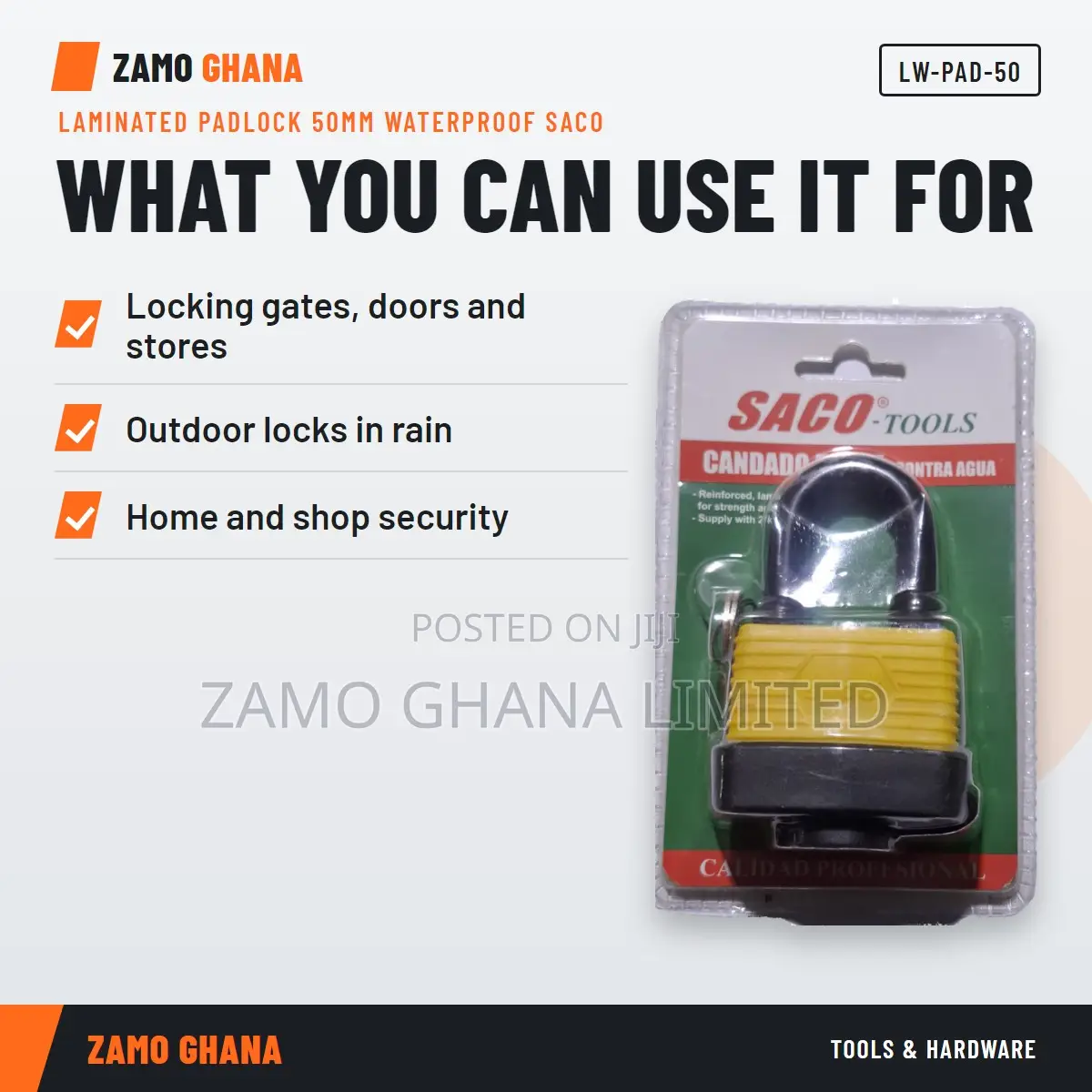 Laminated Padlock 50Mm Waterproof Saco - LW-PAD-50