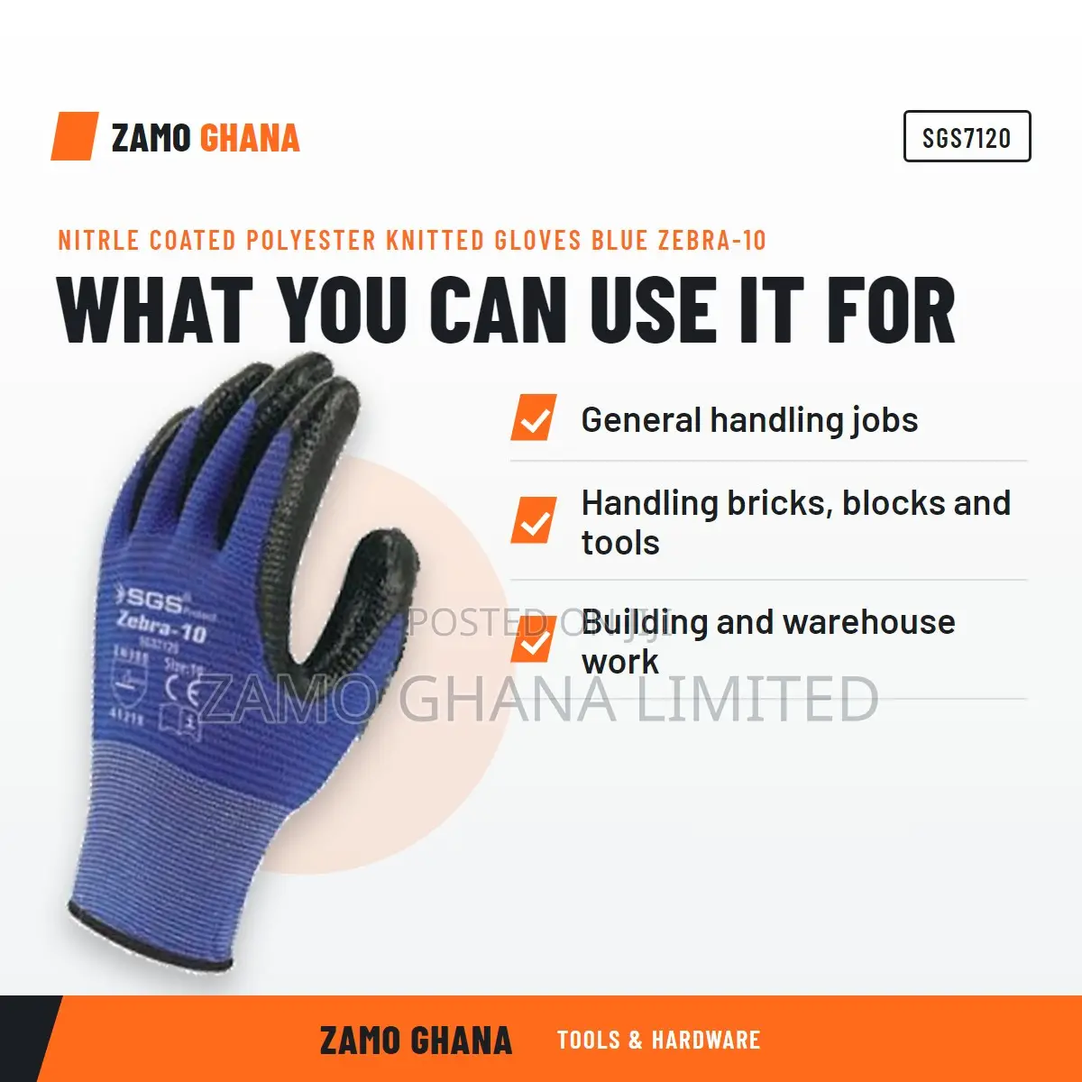 Nitrle Coated Polyester Knitted Gloves Blue Zebra-10 - SGS7120