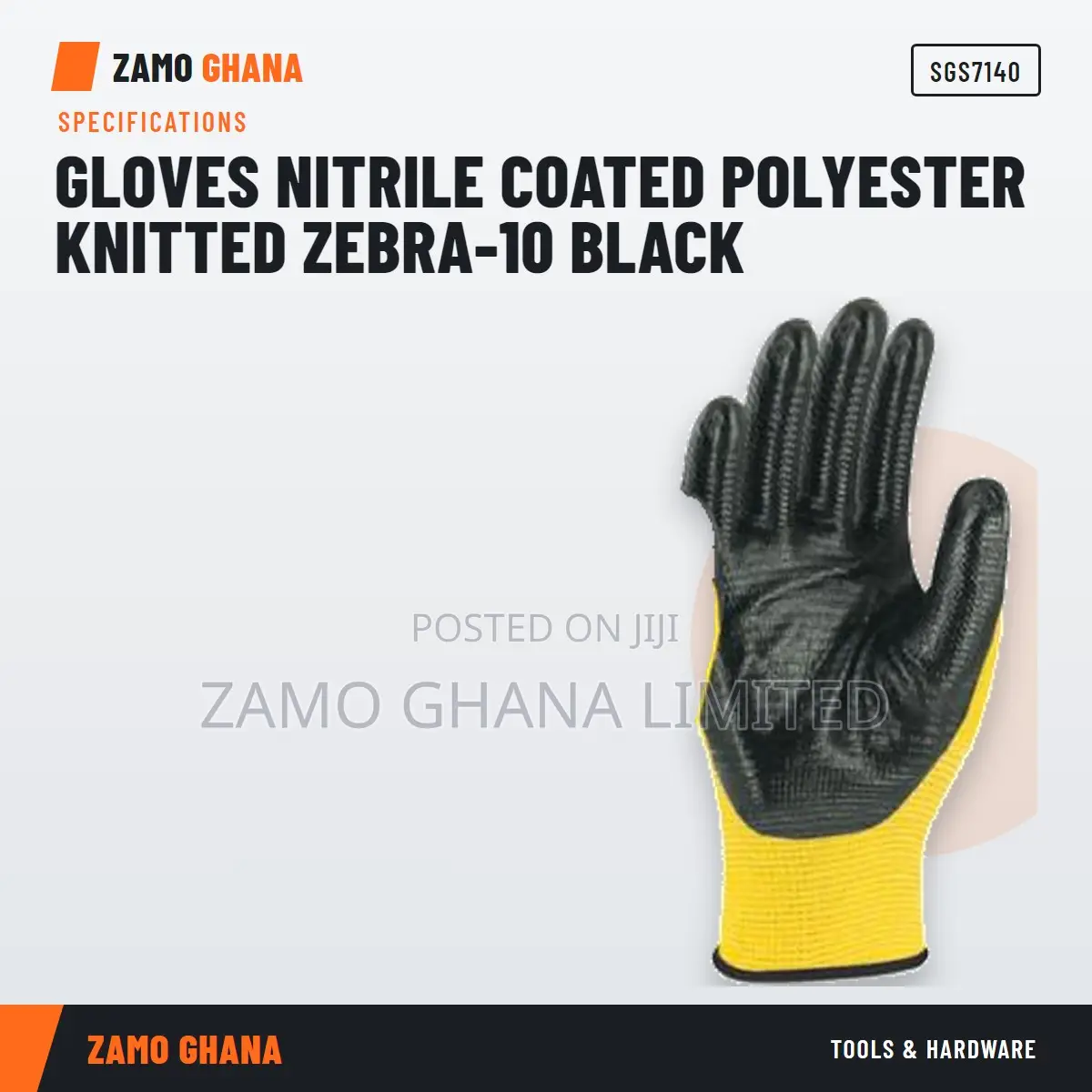 Gloves Nitrile Coated Polyester Knitted Zebra-10 Black - SGS7140