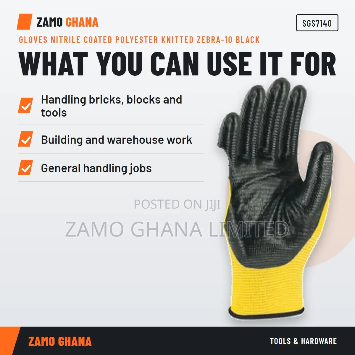 Gloves Nitrile Coated Polyester Knitted Zebra-10 Black - SGS7140