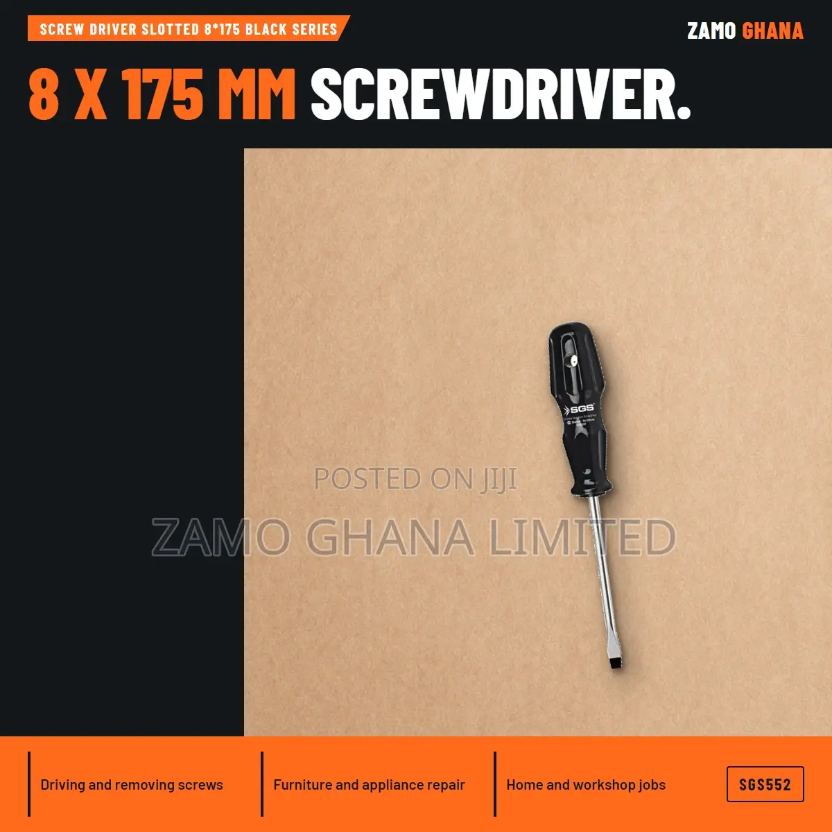 Screw Driver Slotted 8*175 Black Series - SGS552