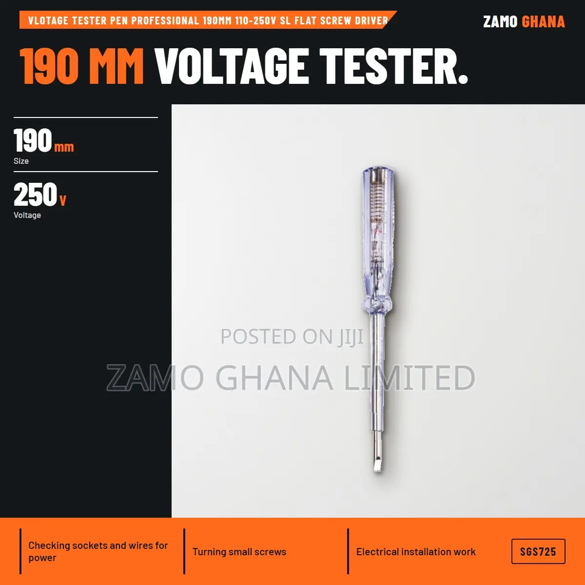 Vlotage Tester Pen Professional 190Mm 110-250v Sl Flat Screw - SGS725