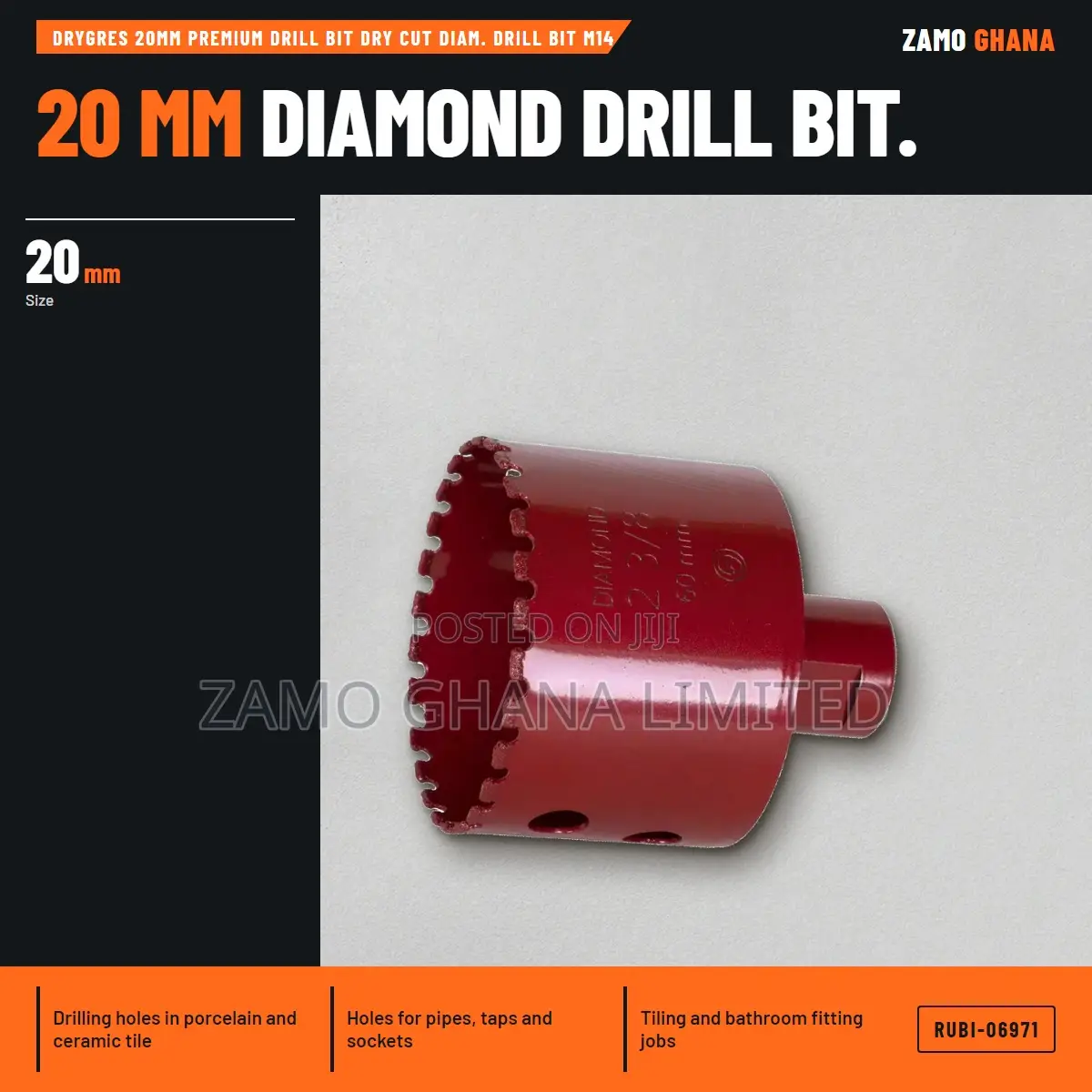 Drygres 20Mm Premium Drill Bit Dry Cut Diam. Drill Bit M1 - RUBI-06971