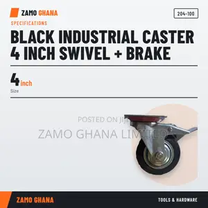 Black Industrial Caster 4 Inch Swivel + Brake - 204-100