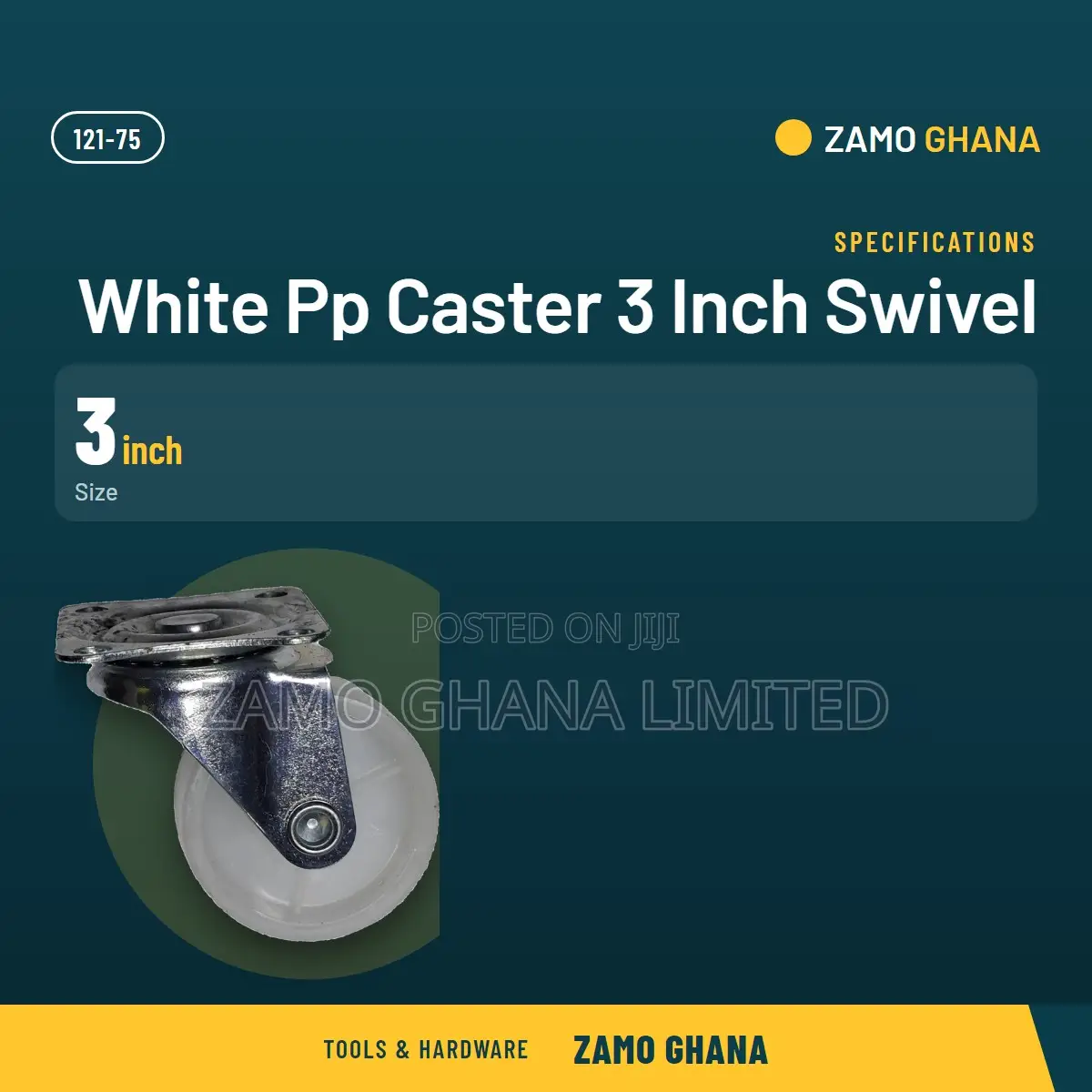 White Pp Caster 3 Inch Swivel - 121-75