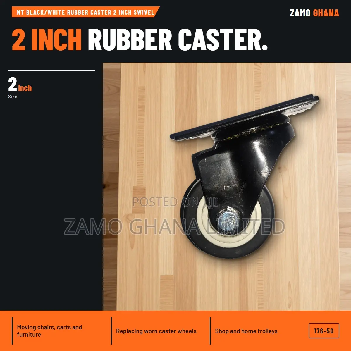 Nt Black/White Rubber Caster 2 Inch Swivel - 176-50