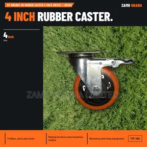 Nt Orange Hd Rubber Caster 4 Inch Swivel + Brake - 717-100