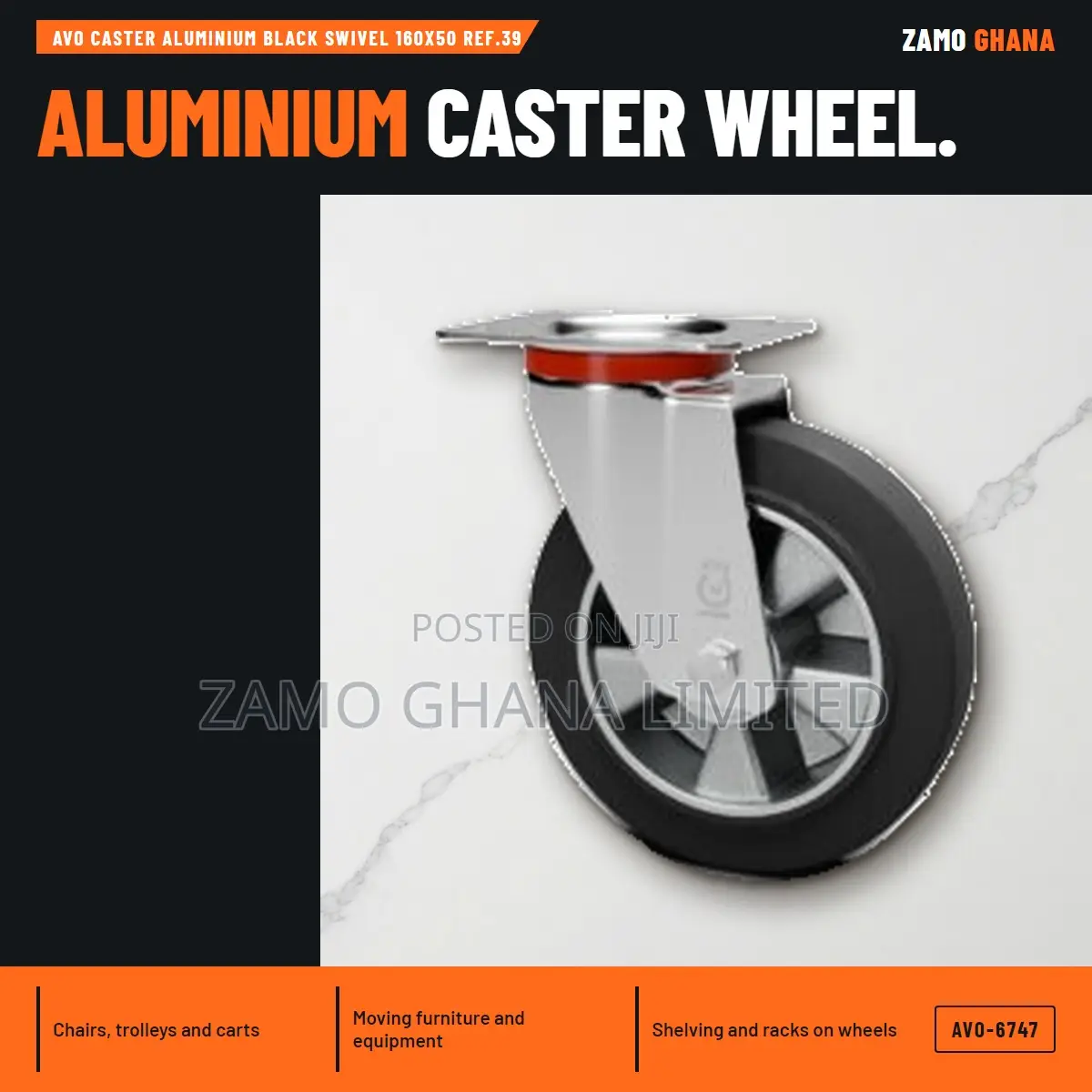 Avo Caster Aluminium Black Swivel 160X50 Ref.39 - AVO-6747