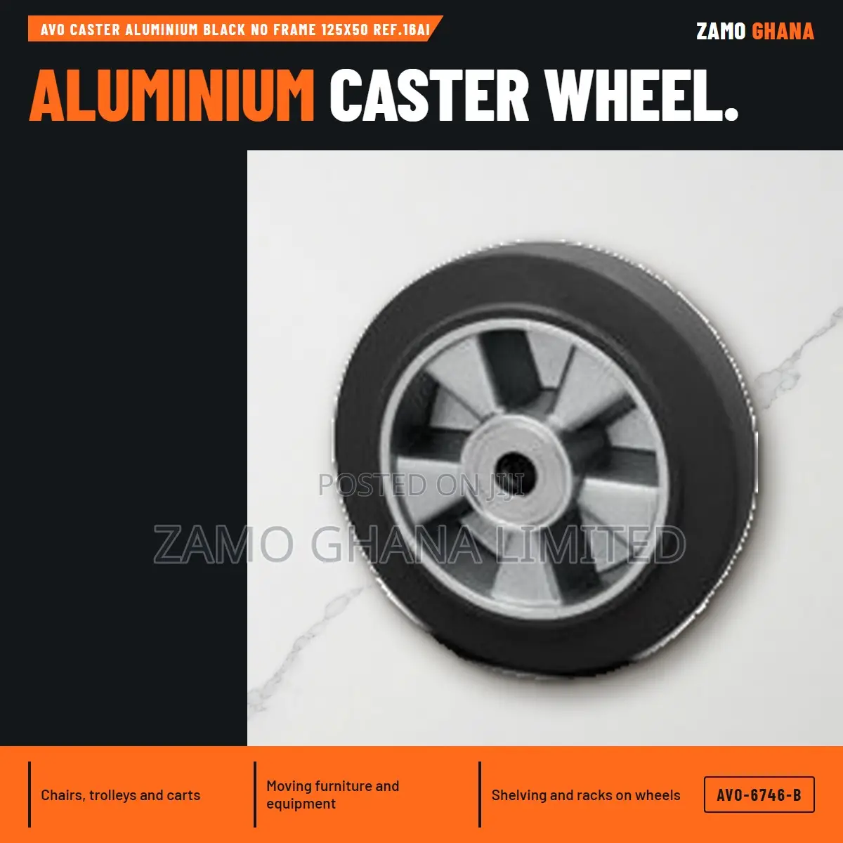 Avo Caster Aluminium Black No Frame 125X50 Ref.16Ai - AVO-6746-B