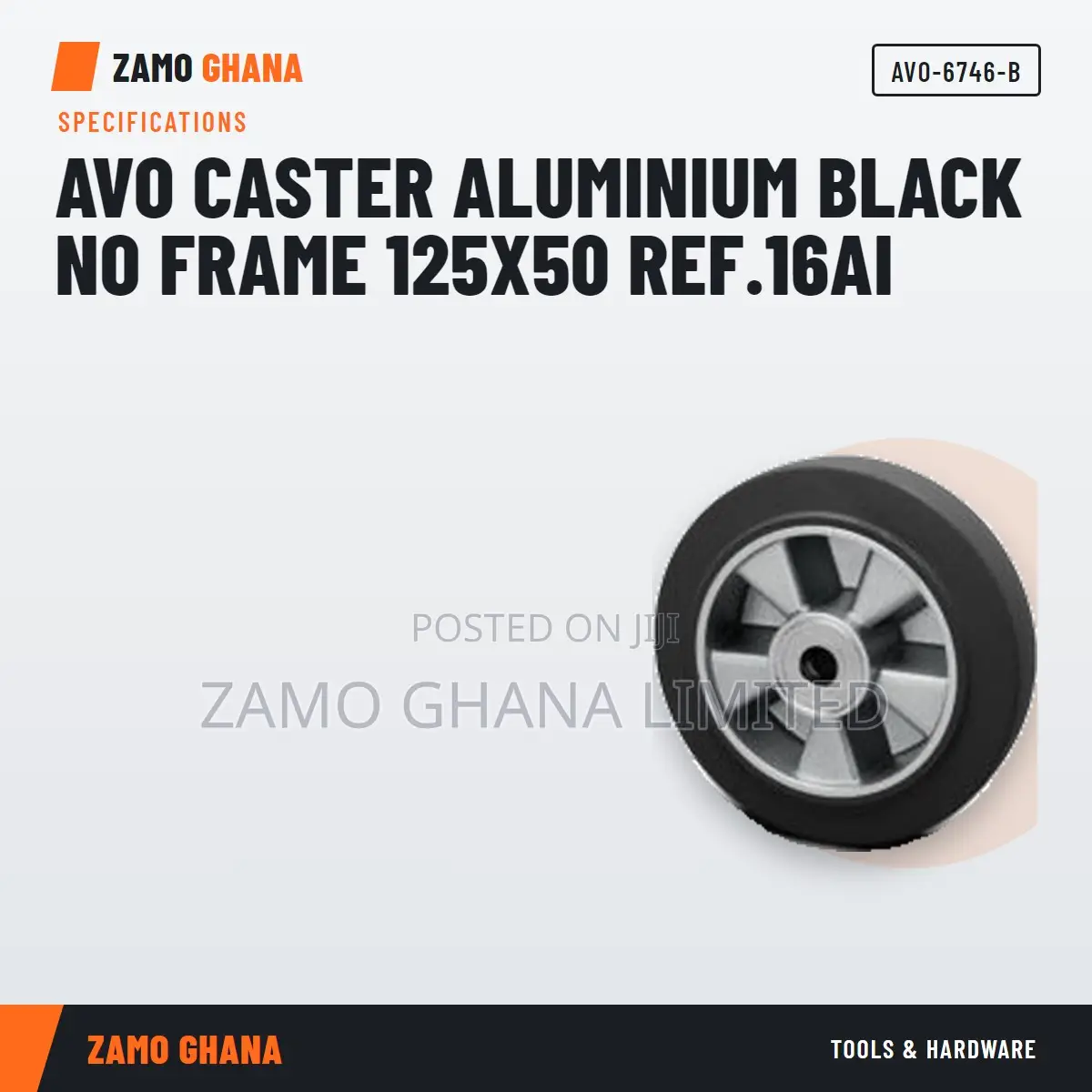 Avo Caster Aluminium Black No Frame 125X50 Ref.16Ai - AVO-6746-B