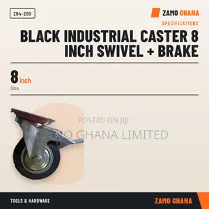 Black Industrial Caster 8 Inch Swivel + Brake - 204-200