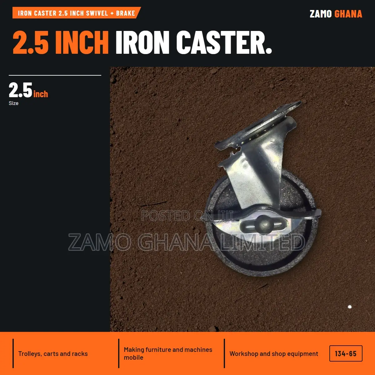 Iron Caster 2.5 Inch Swivel + Brake - 134-65