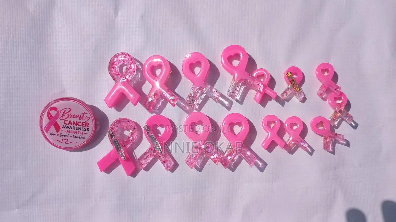 Resin Breast Cancer Awareness Brooches - Different Shapes and Sizes