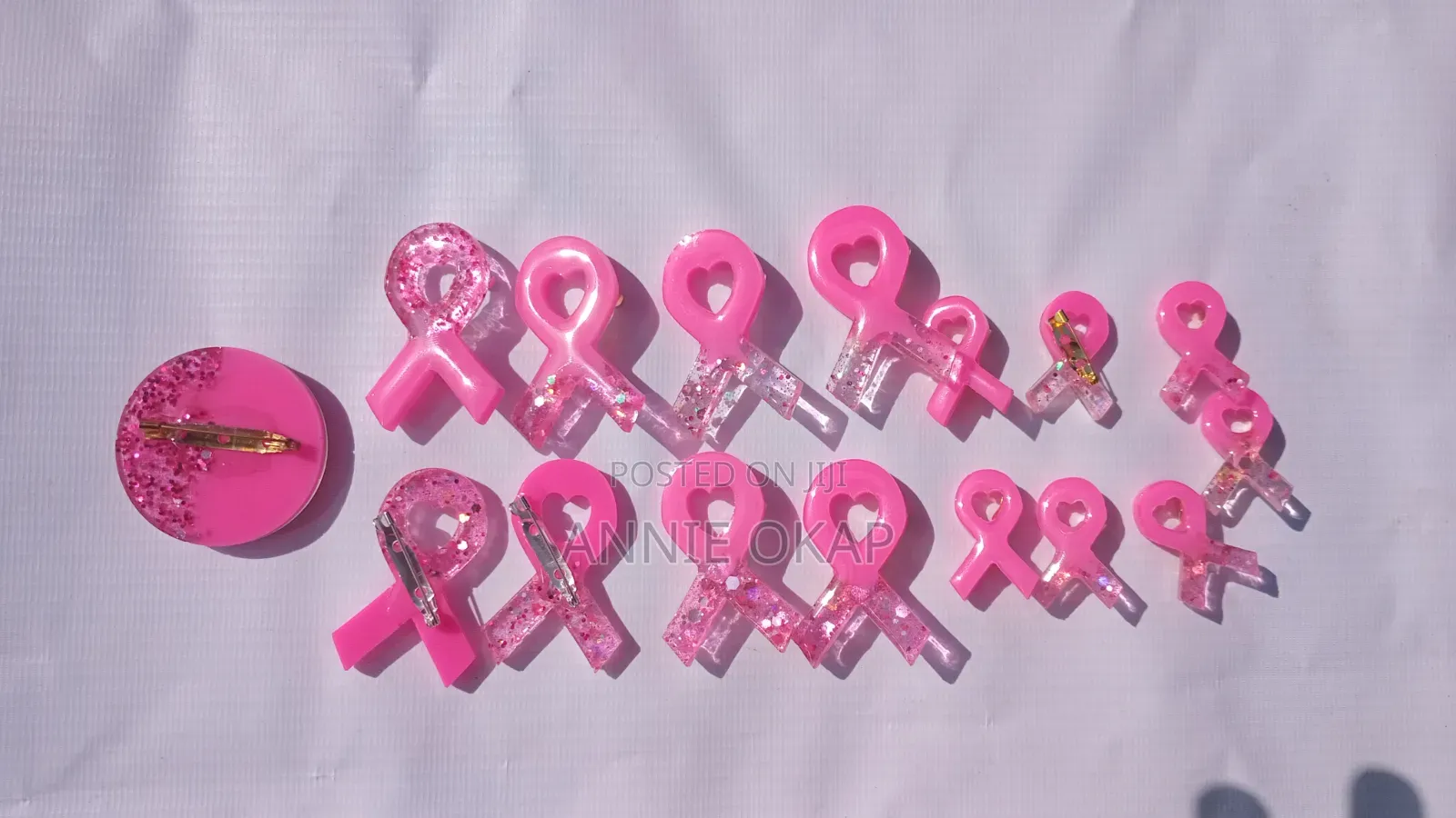 Resin Breast Cancer Awareness Brooches - Different Shapes and Sizes
