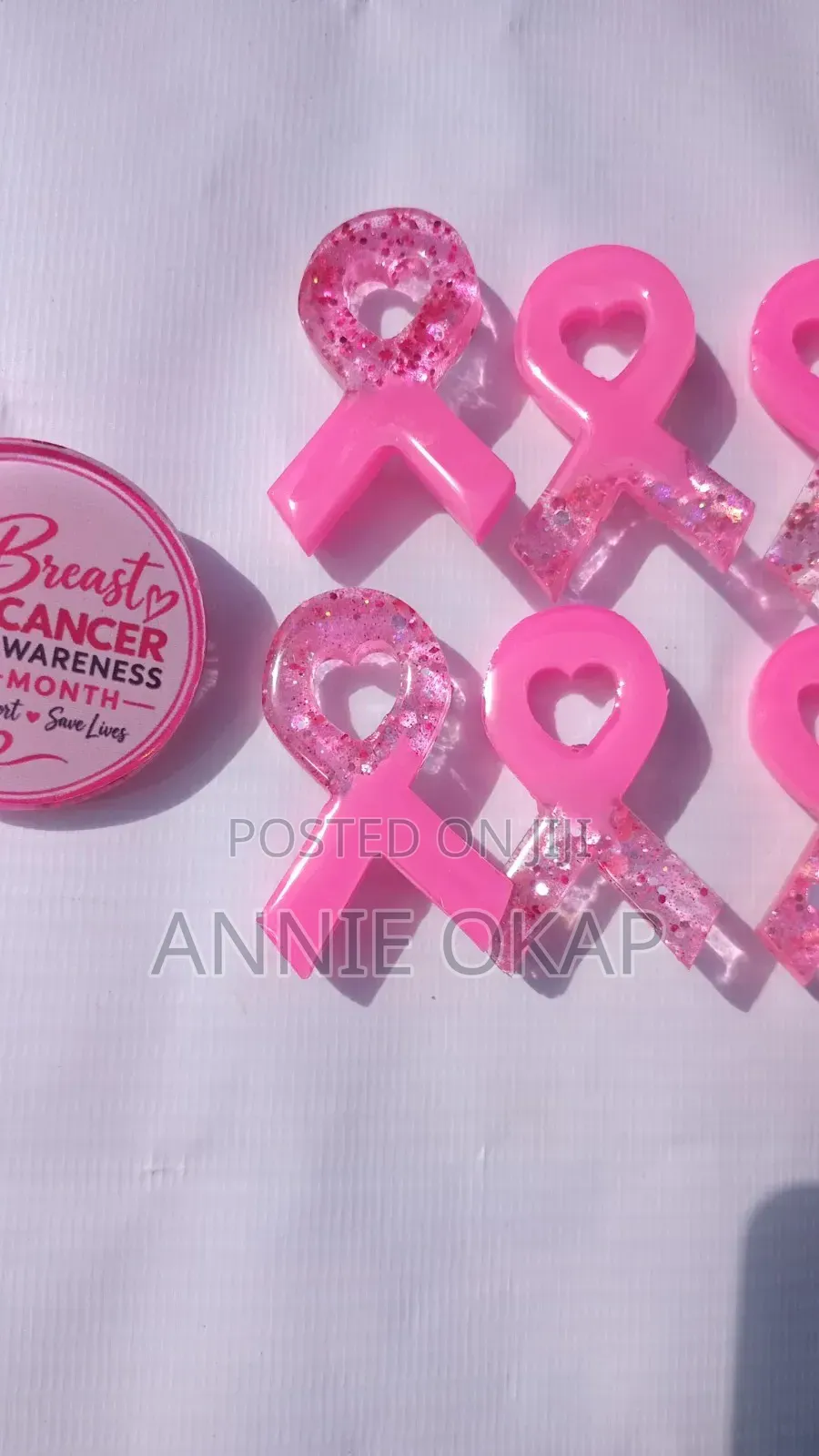 Resin Breast Cancer Awareness Brooches - Different Shapes and Sizes