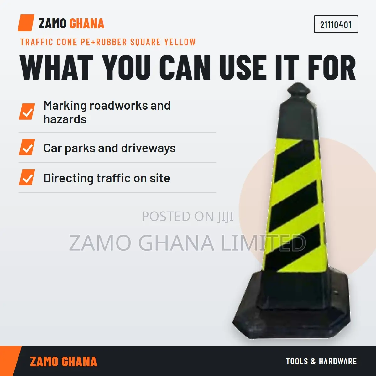 Traffic Cone Pe+Rubber Square Yellow -