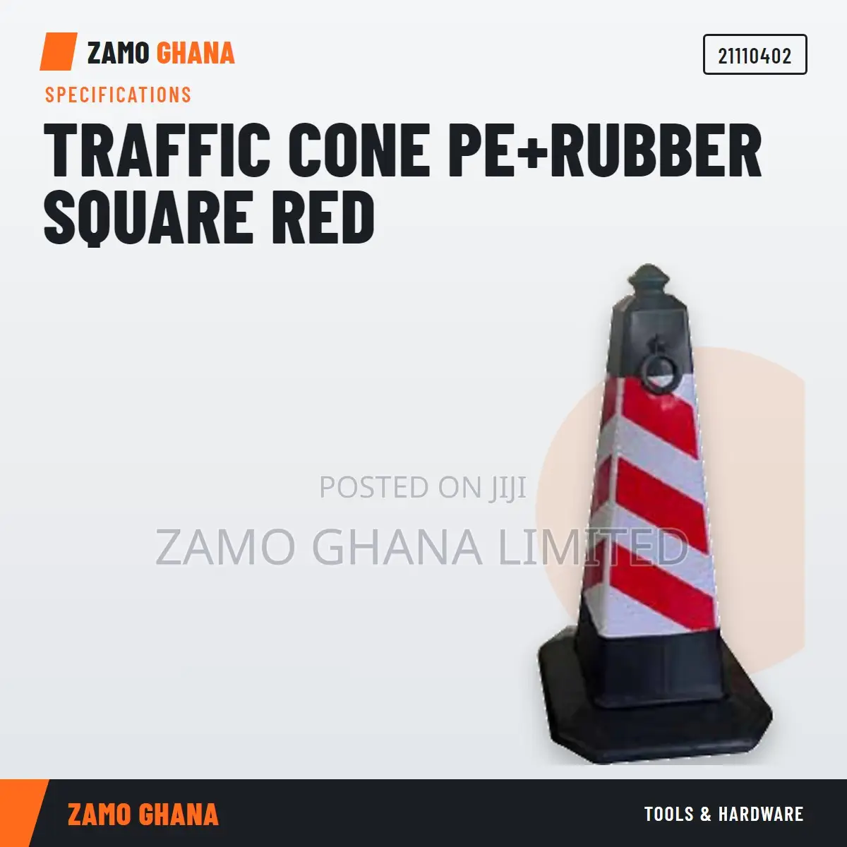 Traffic Cone Pe+Rubber Square Red -