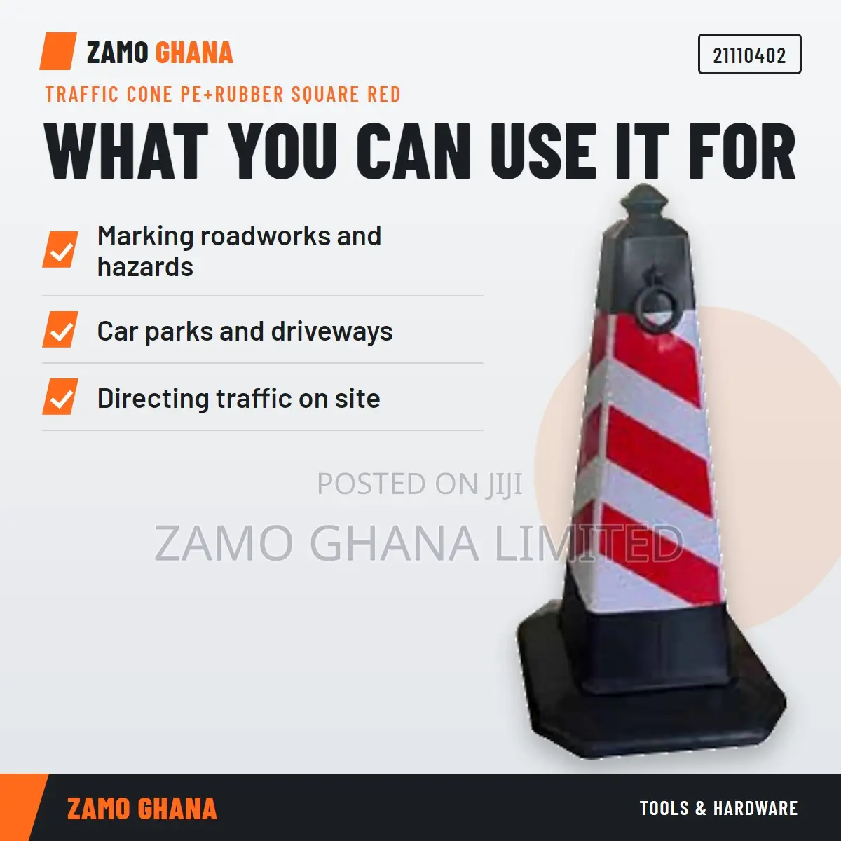 Traffic Cone Pe+Rubber Square Red -