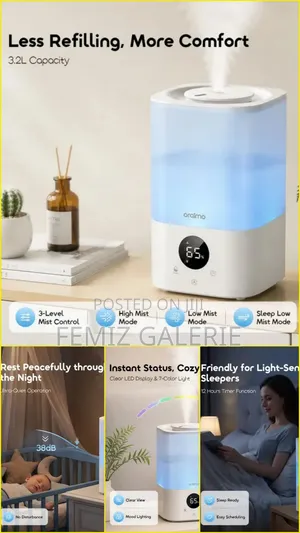 Oraimo MistGlow 3.2L Smart Humidifier LED Display 7-Color Light