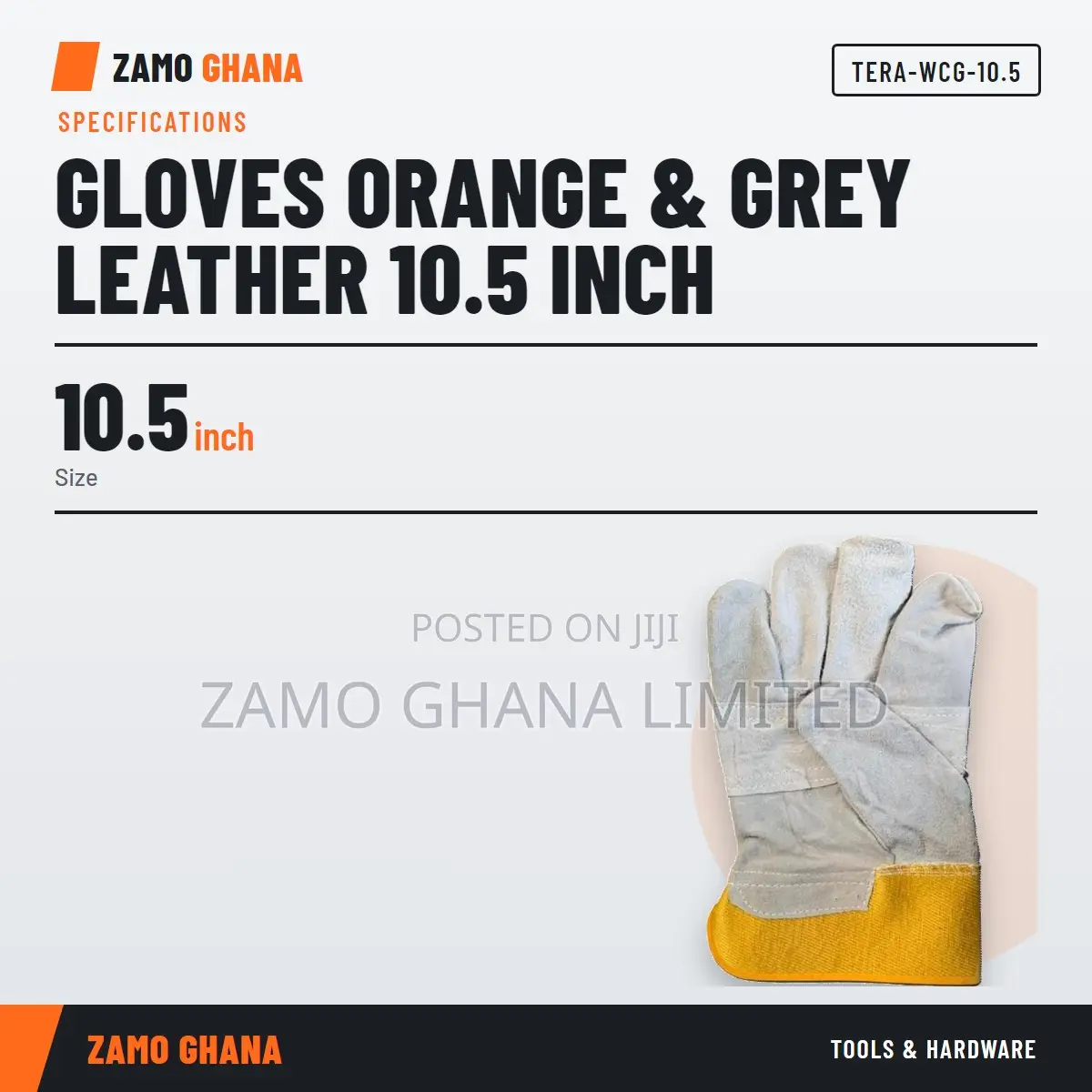 Gloves Orange & Grey Leather 10.5 Inch - TERA-WCG-10.5