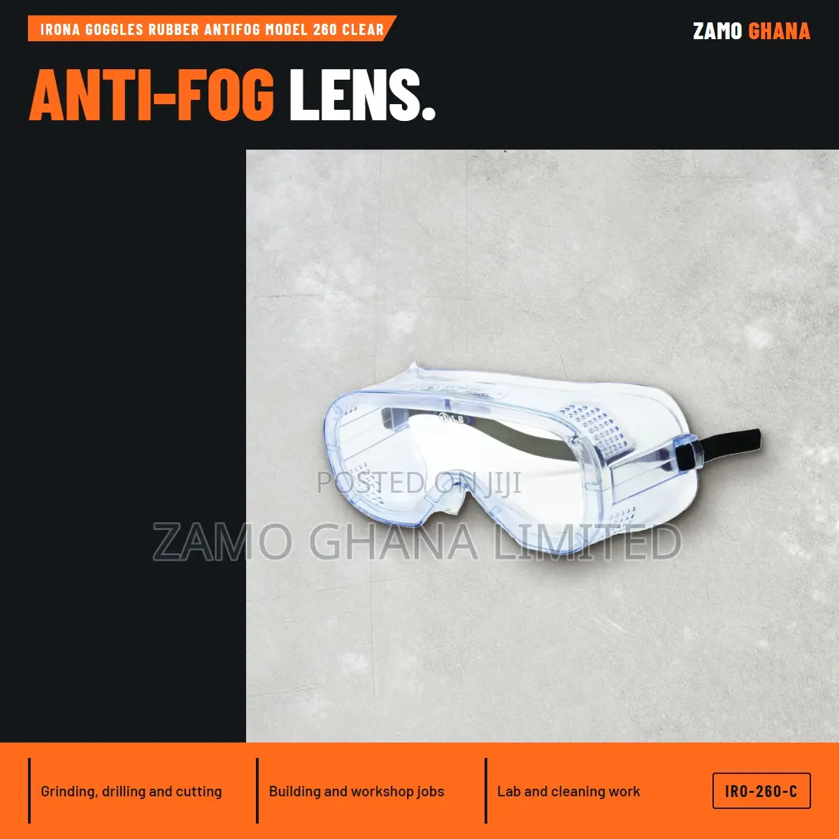 Irona Goggles Rubber Antifog Model 260 Clear - IRO-260-C