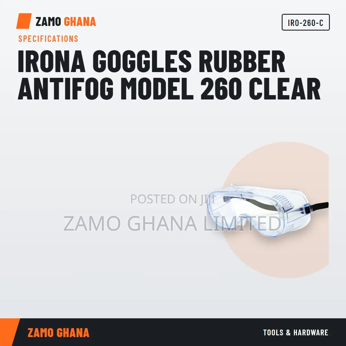 Irona Goggles Rubber Antifog Model 260 Clear - IRO-260-C