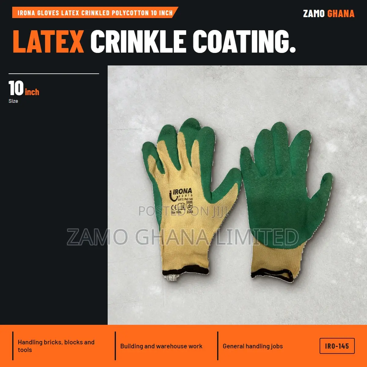 Irona Gloves Latex Crinkled Polycotton 10 Inch - IRO-145