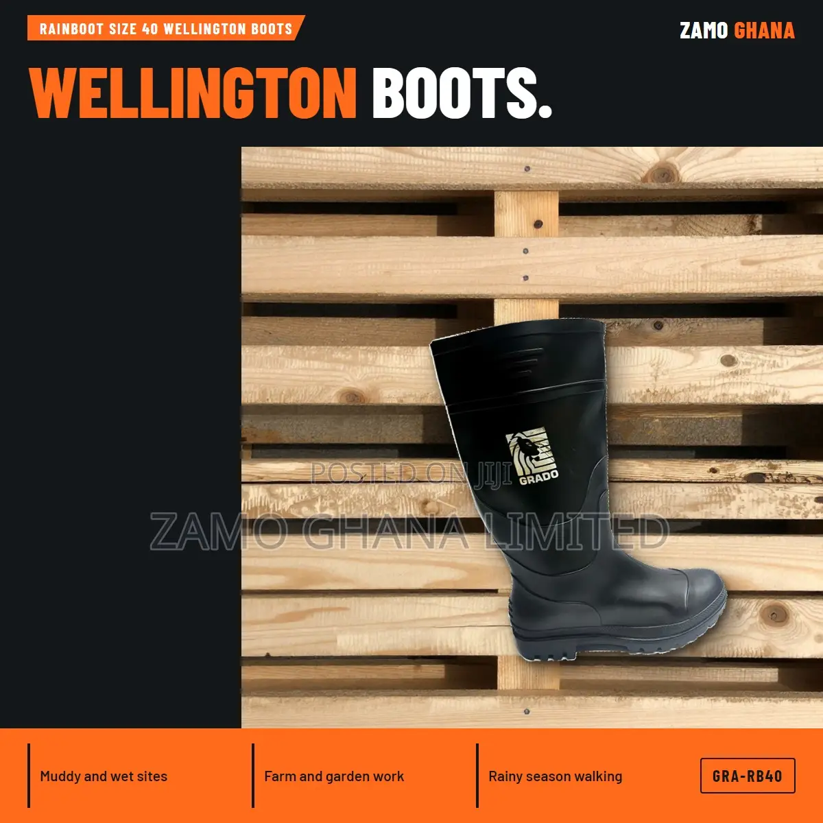 Rainboot Size 40 Wellington Boots - GRA-RB40
