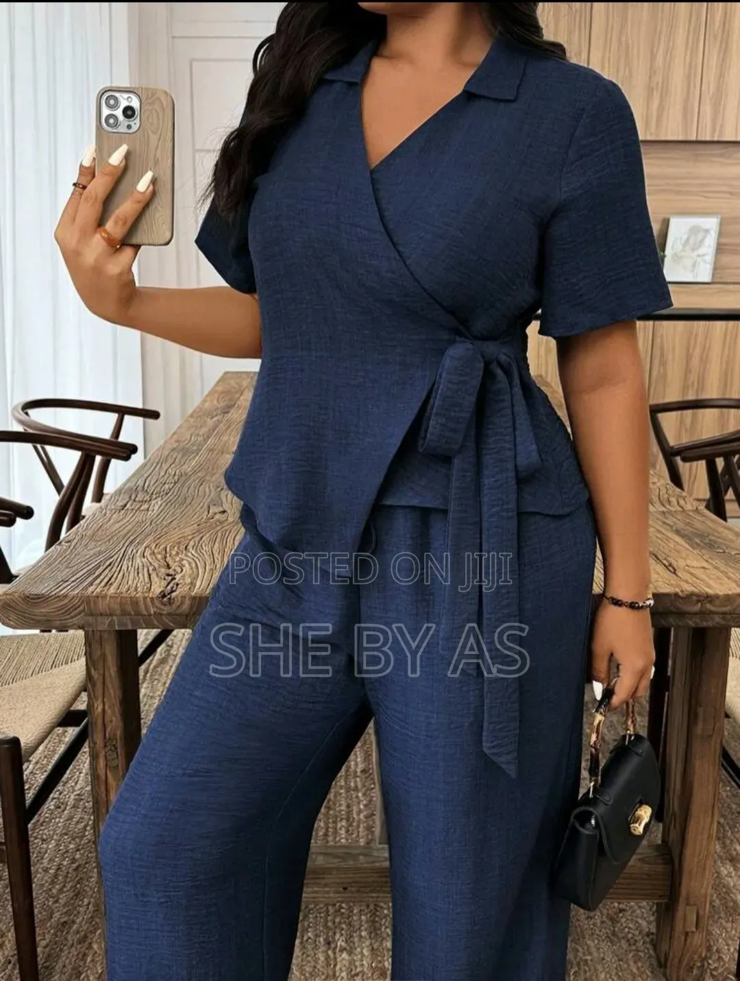 Elegant Navy Blue Women's Two-Piece Set | Office Wear