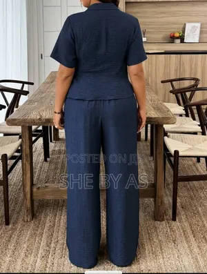 Elegant Navy Blue Women's Two-Piece Set | Office Wear