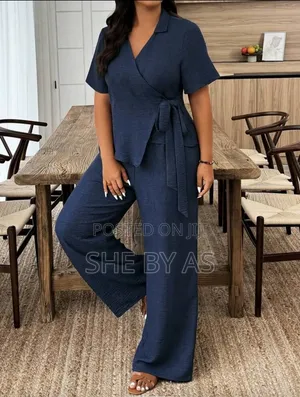 Elegant Navy Blue Women's Two-Piece Set | Office Wear