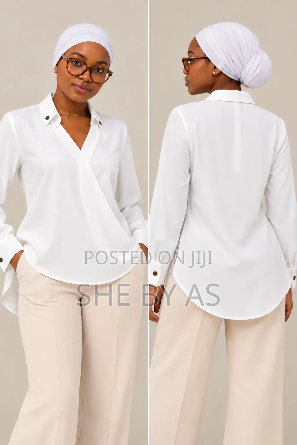 Elegant Women's Wrap Blouse – White | Office Wear
