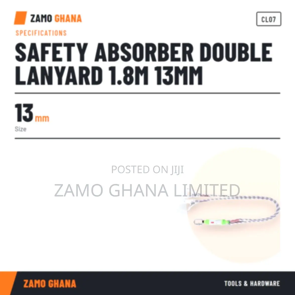 Safety Absorber Double Lanyard 1.8M 13Mm - CL07