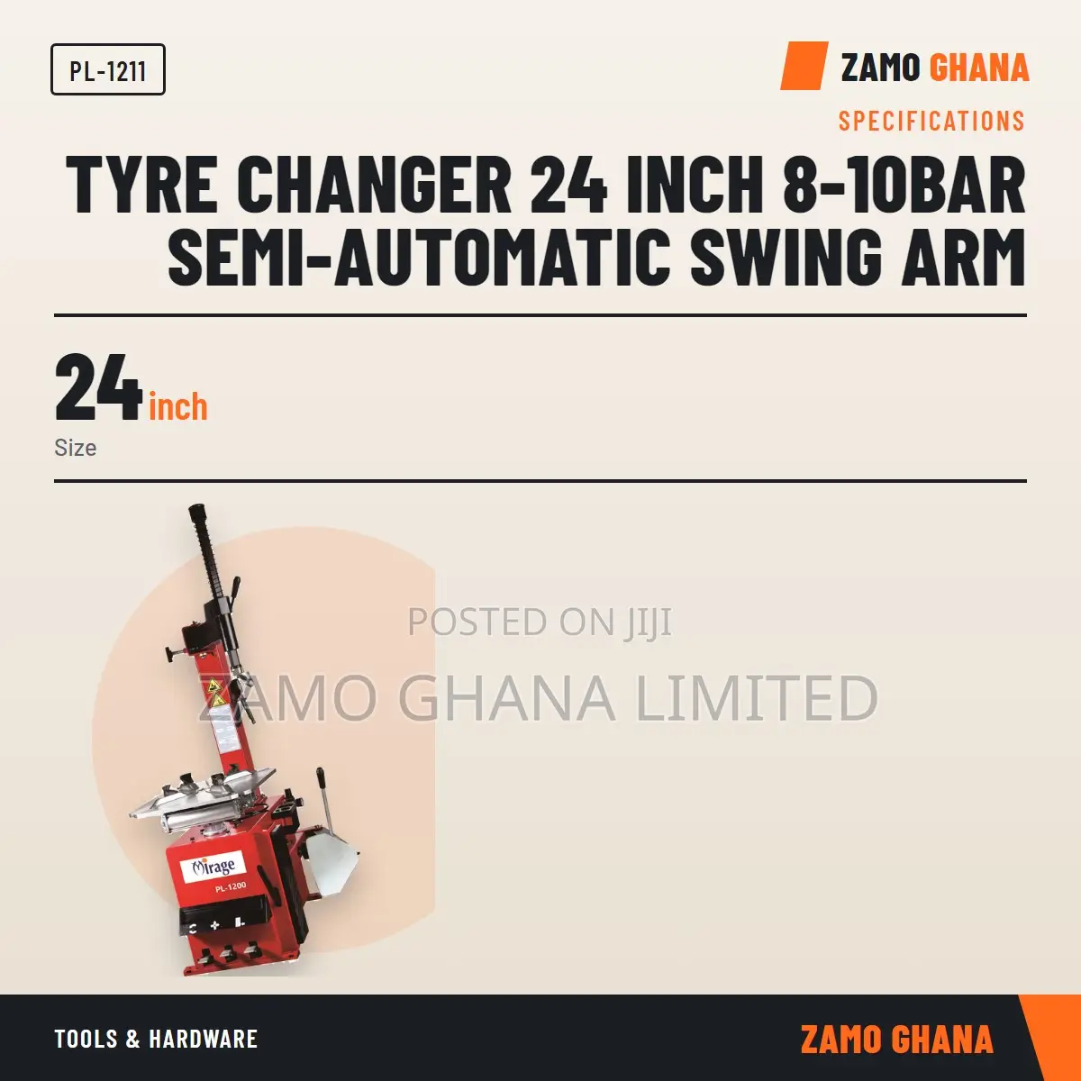 Tyre Changer 24 Inch 8-10Bar Semi-Automatic Swing Arm - PL-1211