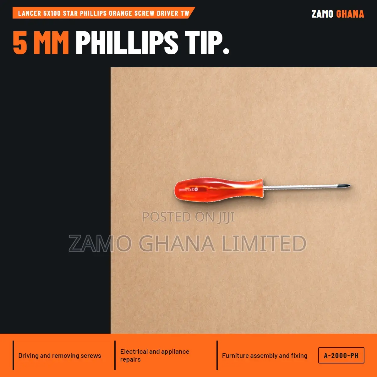Lancer 5X100 Star Phillips Orange Screw Driver Tw - A-2000-Ph