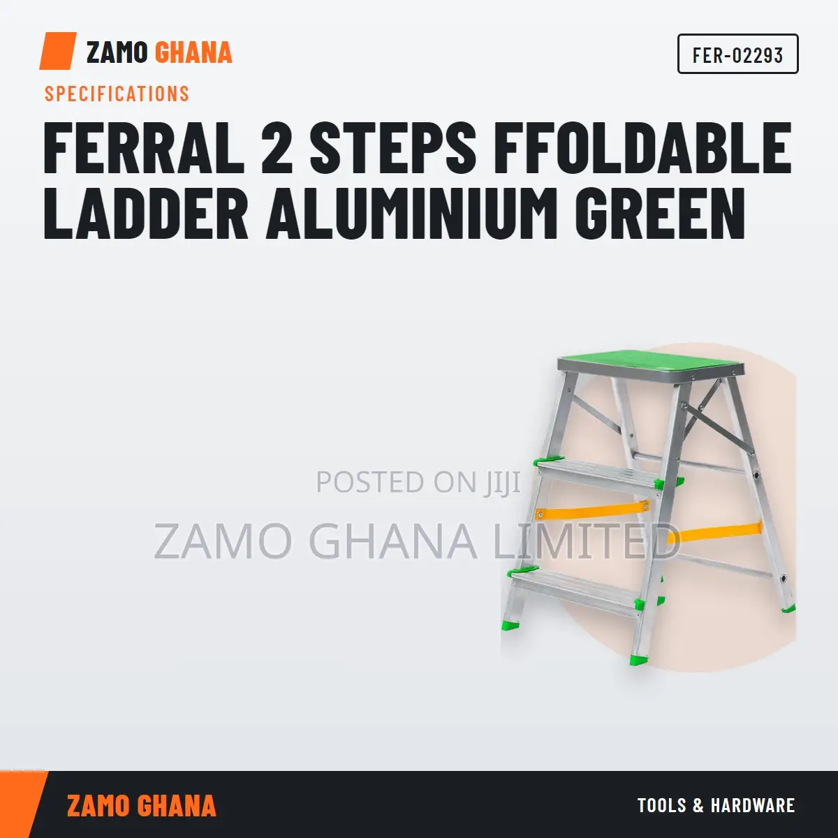 Ferral 2 Steps Ffoldable Ladder Aluminium Green - FER-02293