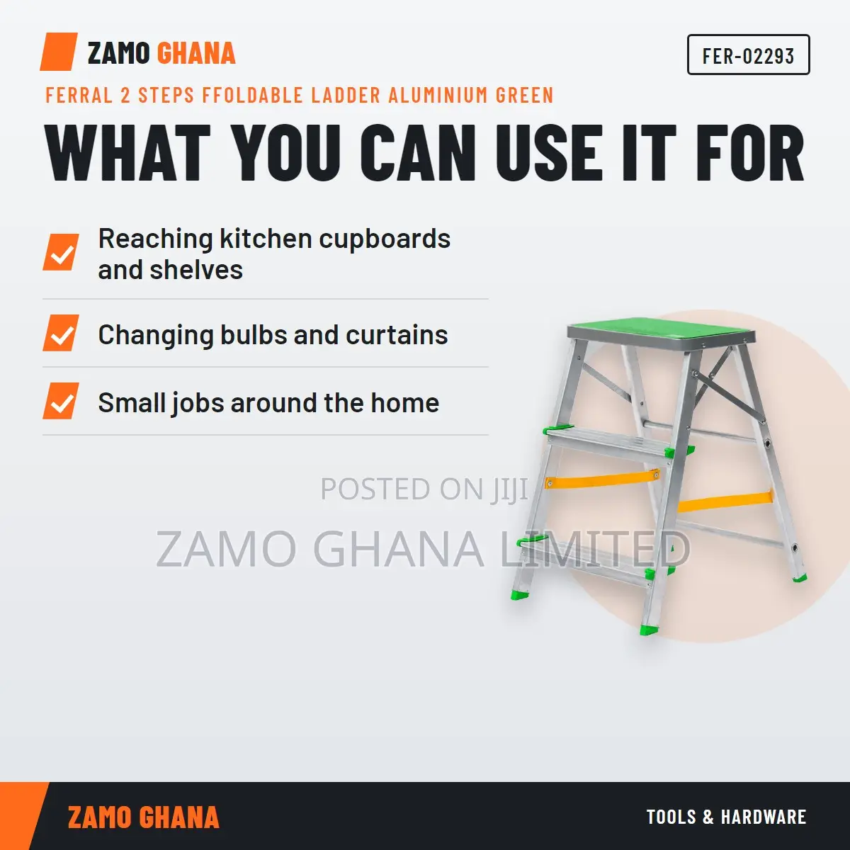 Ferral 2 Steps Ffoldable Ladder Aluminium Green - FER-02293