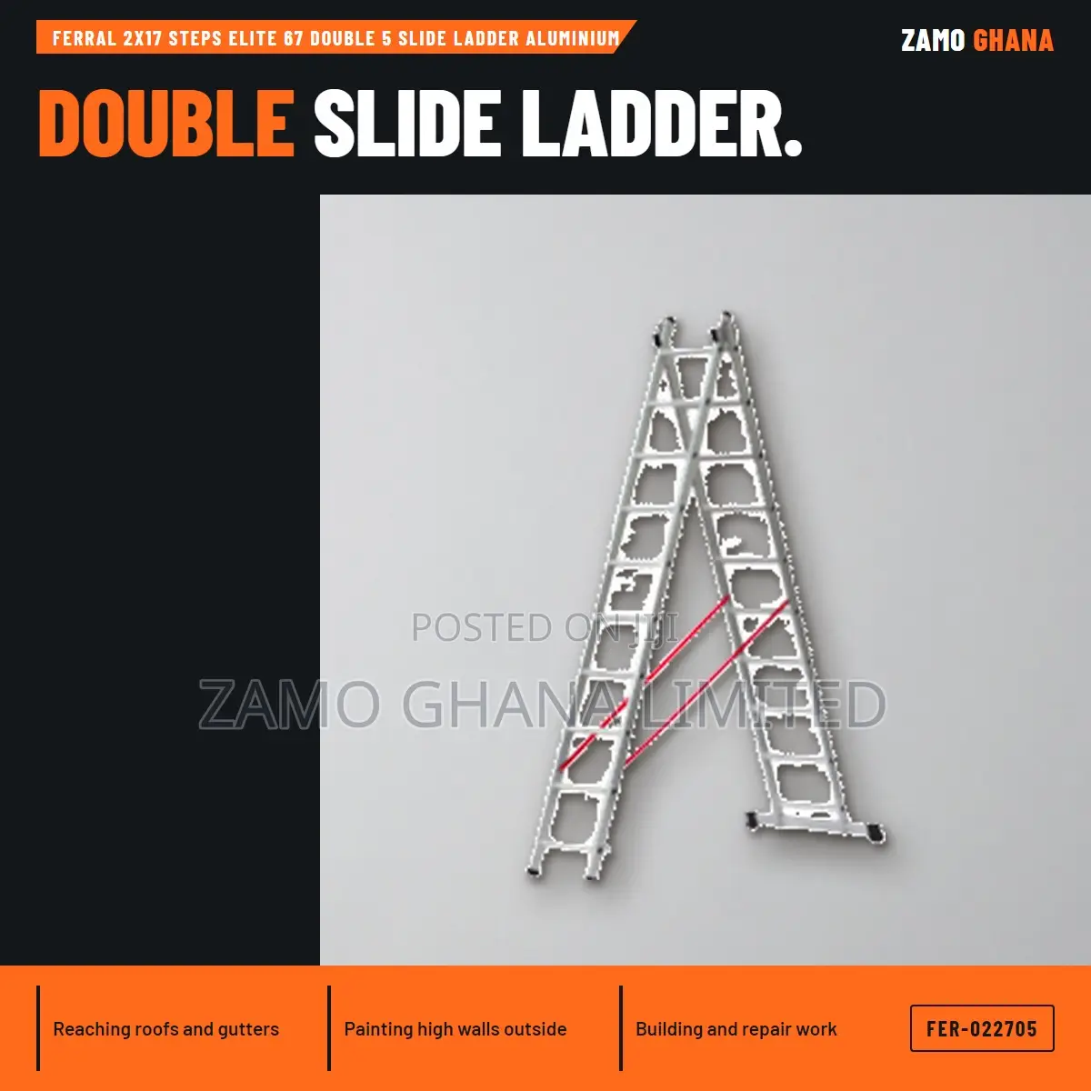 Ferral 2X17 Steps Elite 67 Double 5 Slide Ladder Aluminiu - FER-022705