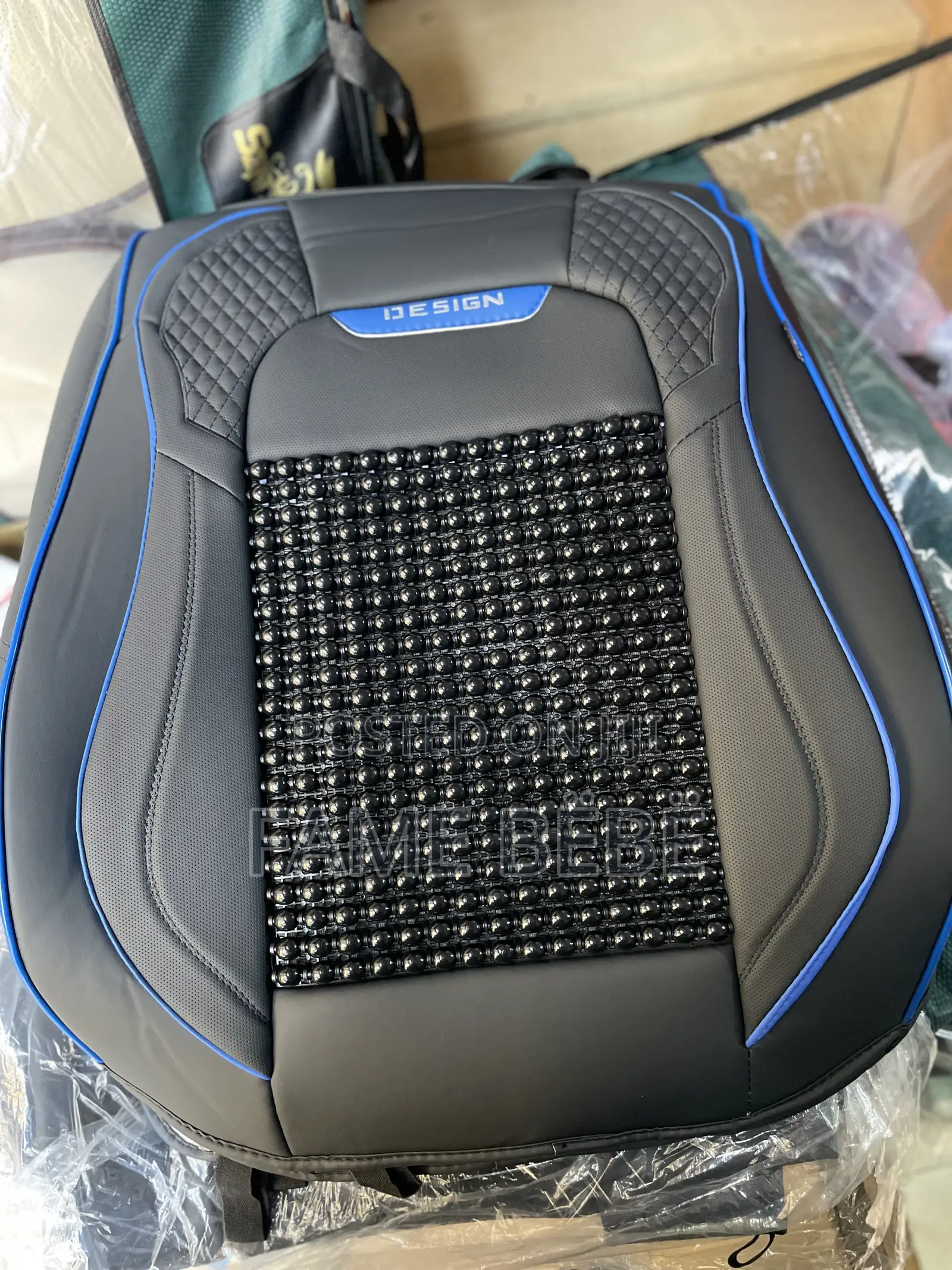 DESIGN Beaded Massage Sport Seat Cover Set - Black & Blue Edition