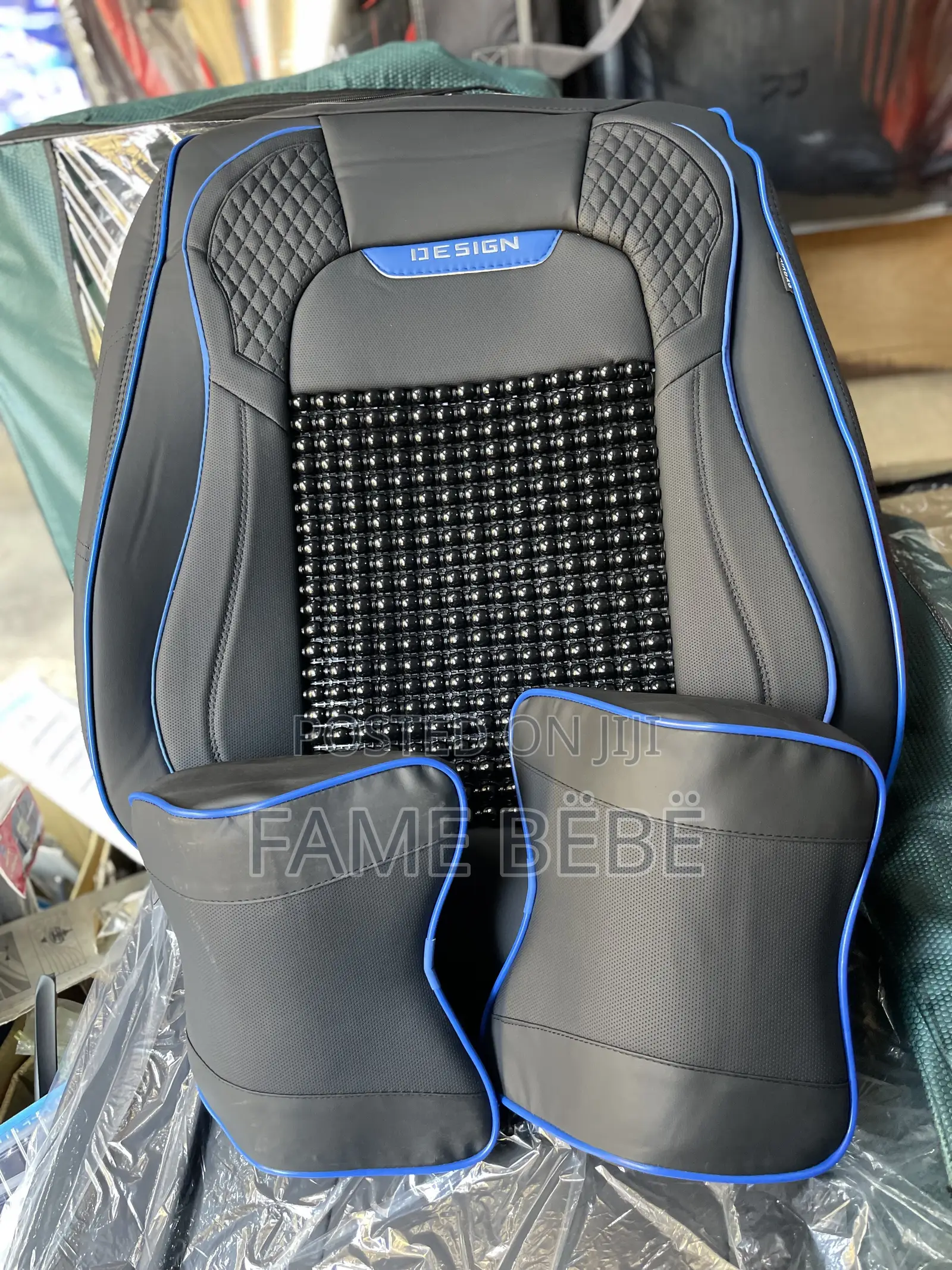DESIGN Beaded Massage Sport Seat Cover Set - Black & Blue Edition