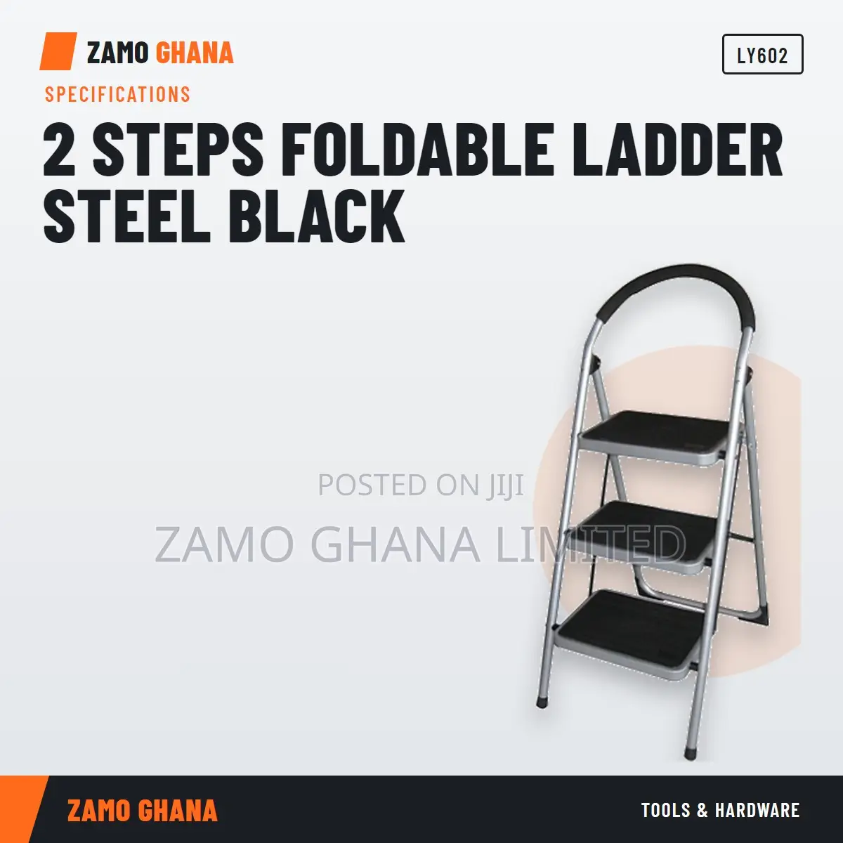 2 Steps Foldable Ladder Steel Black - LY602