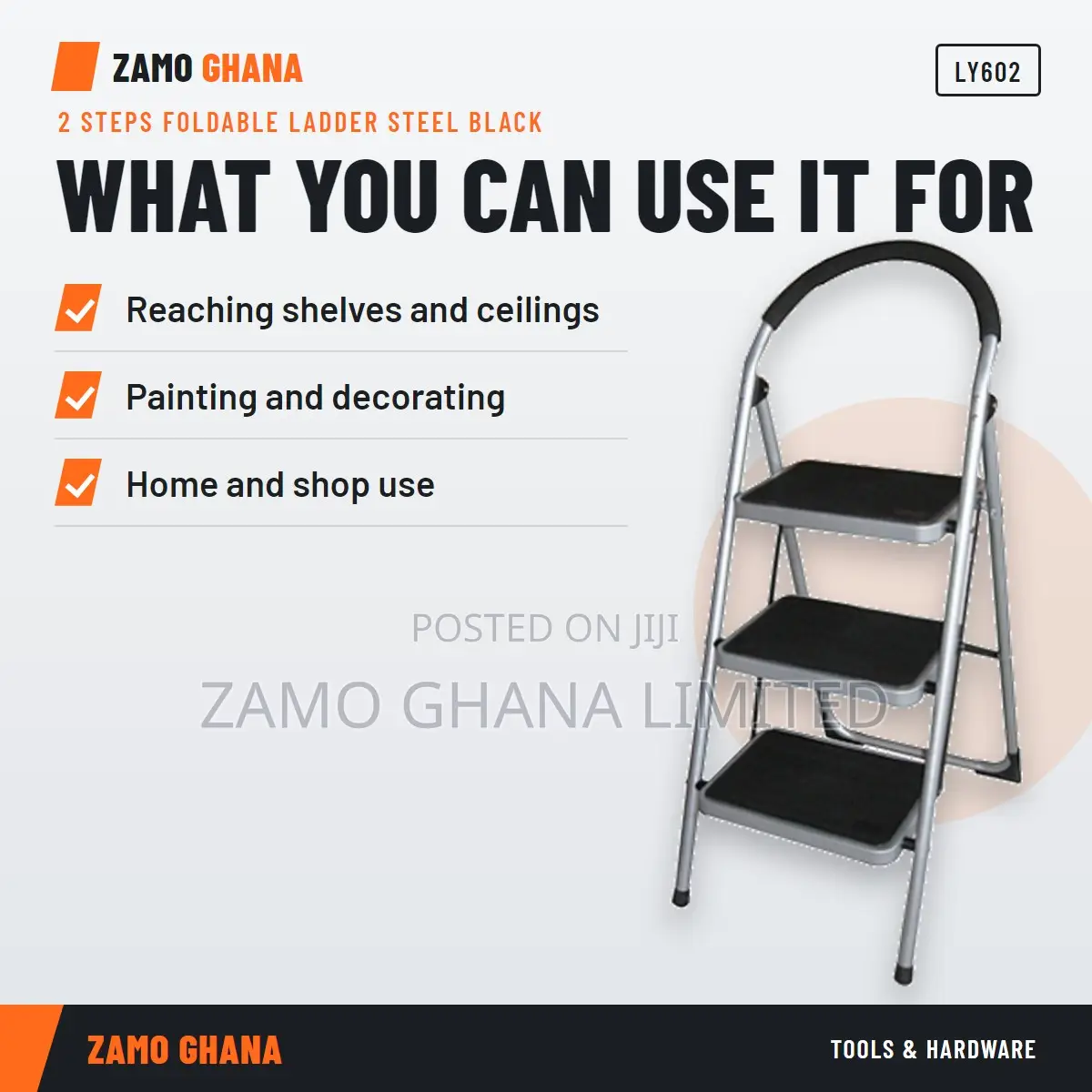 2 Steps Foldable Ladder Steel Black - LY602