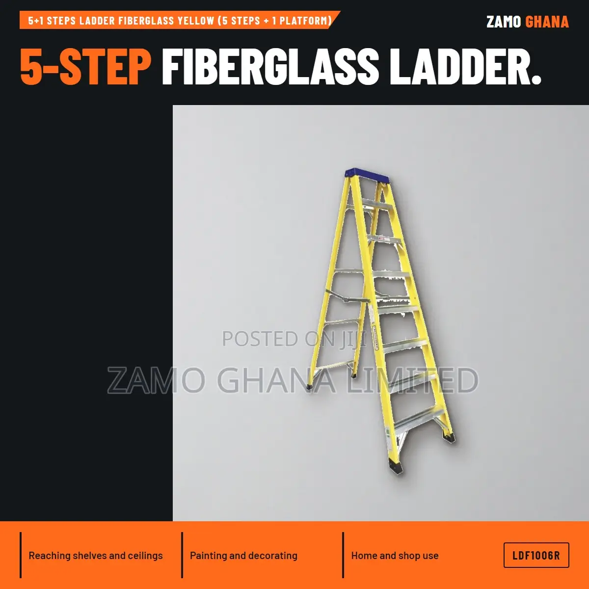 5+1 Steps Ladder Fiberglass Yellow (5 Steps + 1 Platform) - LDF1006R