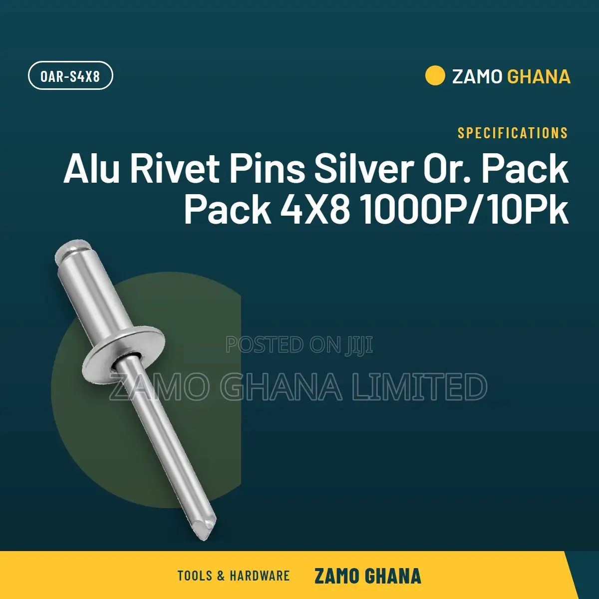 Alu Rivet Pins Silver Or. Pack Pack 4X8 1000p/10Pk - OAR-S4X8