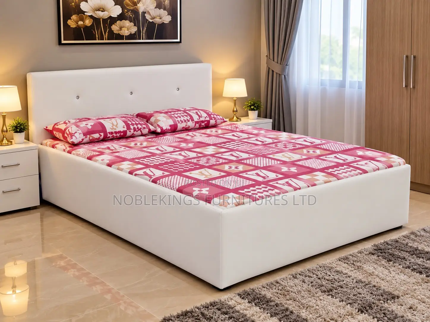 Inbuilt Double Bed Made With Treated Wood and Leather Covering