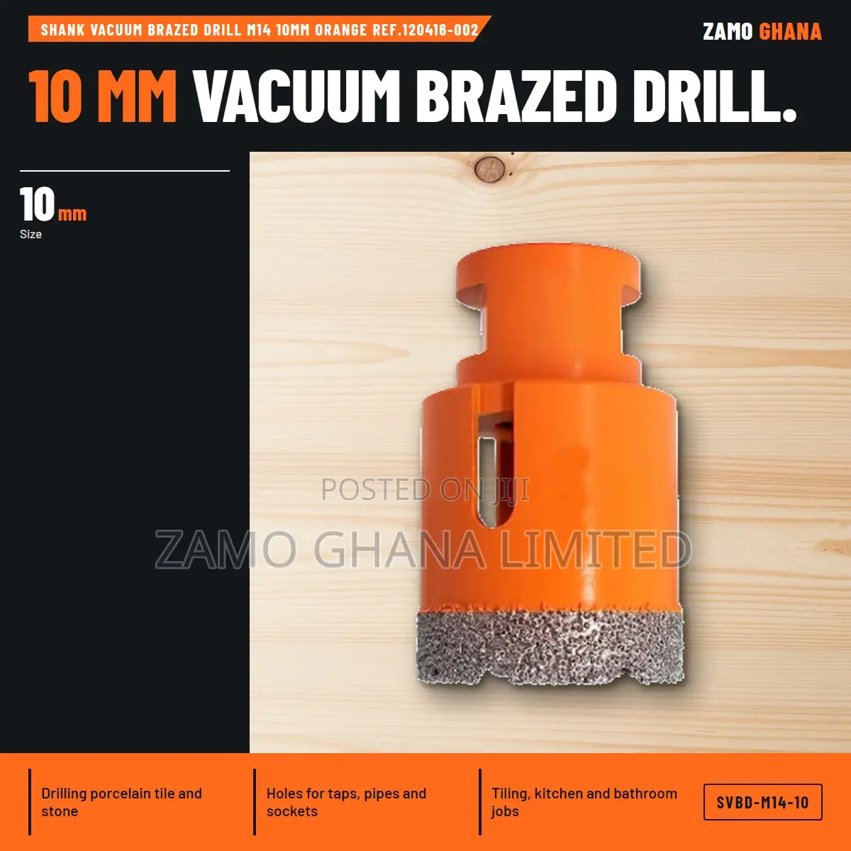 Shank Vacuum Brazed Drill M14 10Mm Orange Ref.120416-002 - SVBD-M14-10