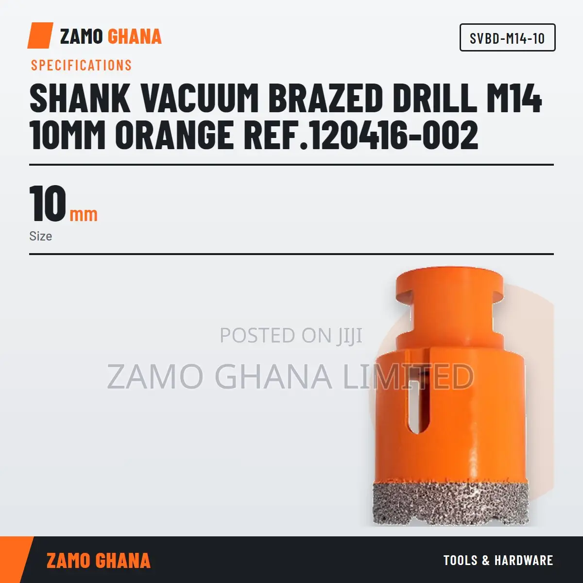 Shank Vacuum Brazed Drill M14 10Mm Orange Ref.120416-002 - SVBD-M14-10