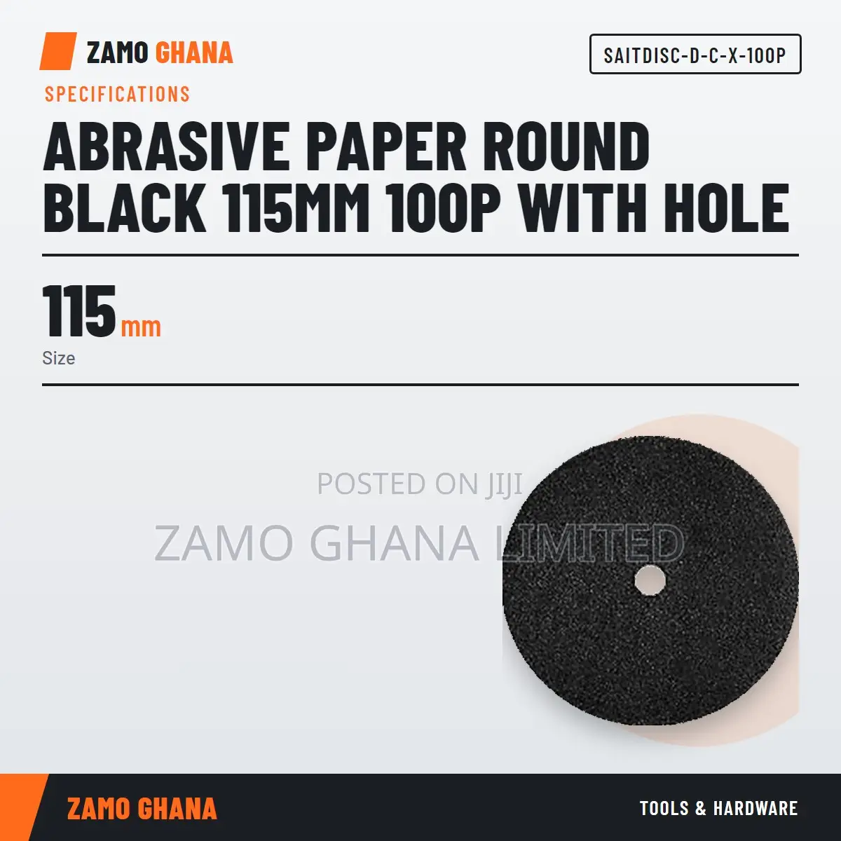 Abrasive Paper Round Black 115Mm 100P With Hole - SAITDISC-D-C-X-100P